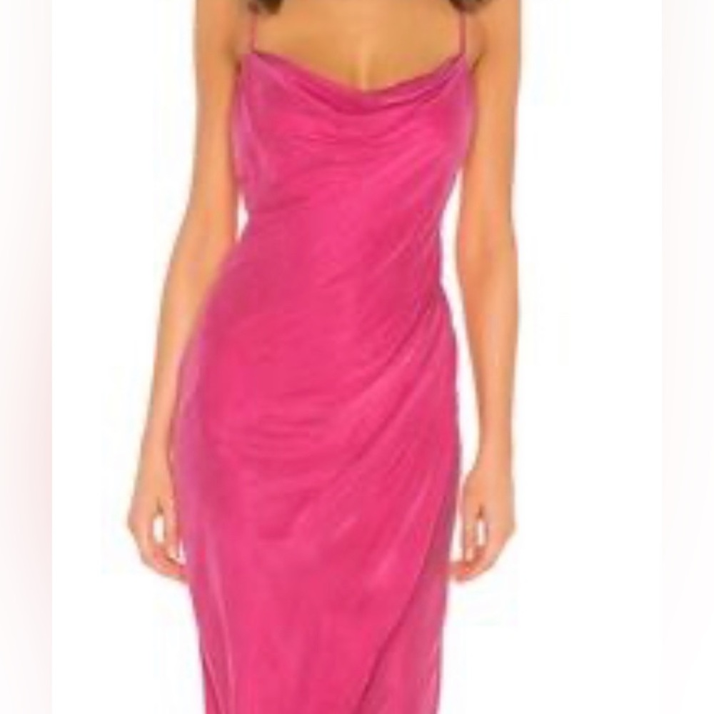 PINK COWL NECK SLIT BODYCON MIDI DRESS